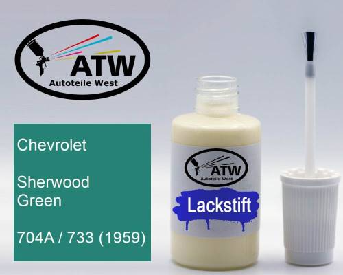 Chevrolet, Sherwood Green, 704A / 733 (1959): 20ml Lackstift, von ATW Autoteile West.